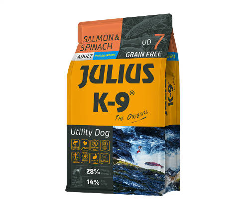 Julius K9 Utility Dog Hypoallergenes Trockenfutter Lachs-Spinat 3kg