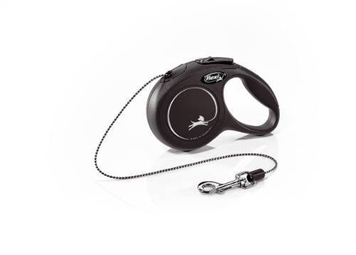 Flexi New Classic (schwarz) - automatische Kordelleine IN MEHREREN GRÖSSEN