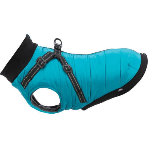 Trixie Mantel Pontis mit Geschirr - Mantel mit Geschirr (aquablau, wasserabweisend) für Hunde IN MEHREREN GRÖSSEN