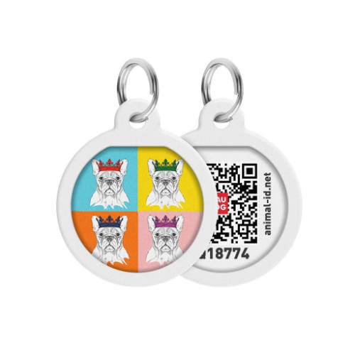 WAUDOG Smart ID QR - Tag (Muster der Französischen Bulldogge, QR-Code) für kleine Haustiere (Ø25mm)
