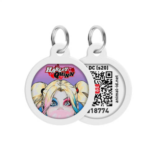 WAUDOG Smart ID QR - Tag (Harley Quinn Muster, QR-Code) für kleine Haustiere (Ø25mm)