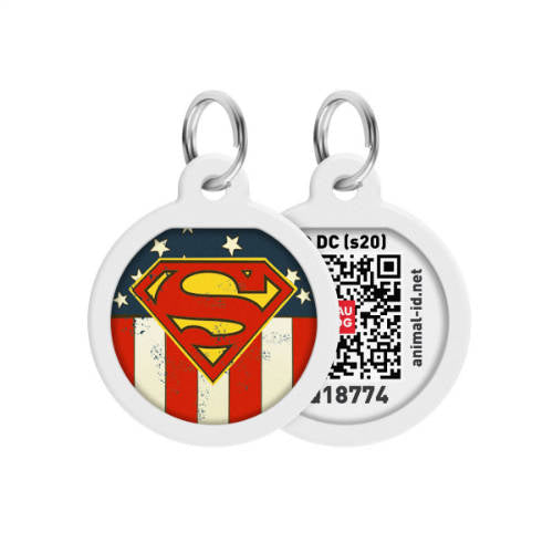 WAUDOG Smart ID QR - Tag (Muster „Superman America“, QR-Code) für Kleintiere (Ø25mm)