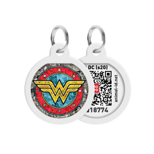 WAUDOG Smart ID QR - Tag (Muster „Wonder Women 2“, QR-Code) für kleine Haustiere (Ø25mm)