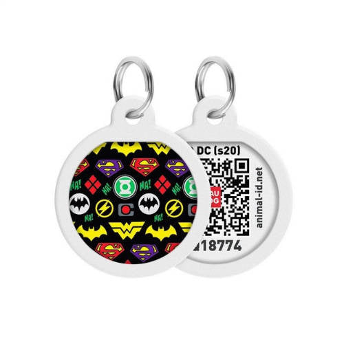 WAUDOG Smart ID QR - Tag (Muster „Superhelden“, QR-Code) für kleine Haustiere (Ø25mm)