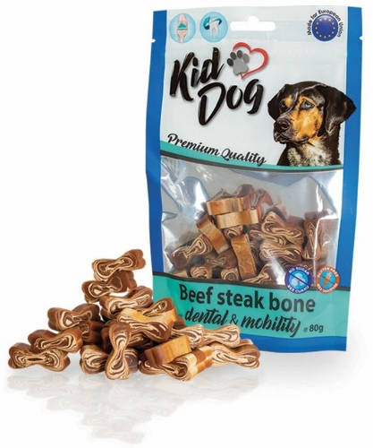KidDog Beef Steak Bone Dental &amp; Mobility - Leckerli (Rind, Chondroitin, Glucosamin) für Hunde (80g)