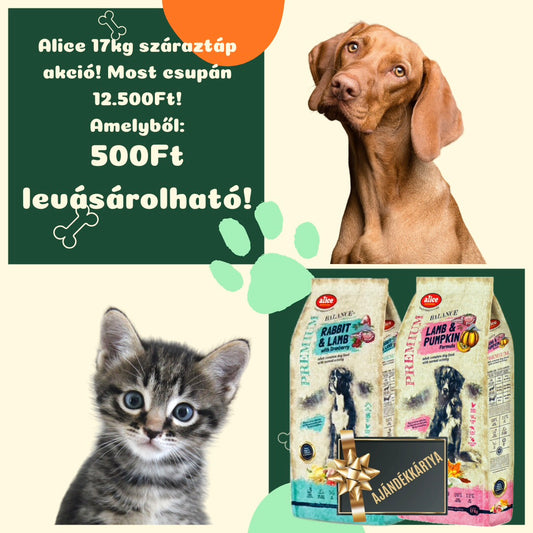 Alice 17kg Száraztáp AKCIÓ PLUSZ AJÁNDÉKUTALVÁNY