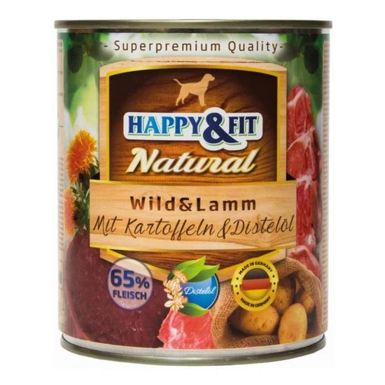 Happy&Fit Natural Dog konzerv vadhús, bárány burgonyával és sáfrányolajjal TÖBB KISZERELÉSBEN