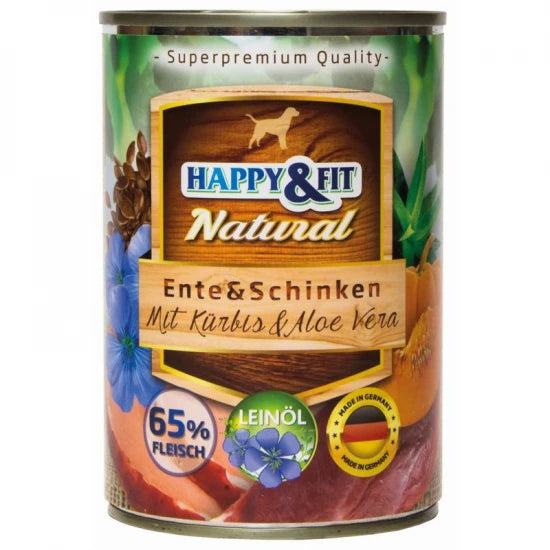 Happy&Fit Natural Dog konzev Kacsa-Sonka-Sütőtök Aloe Verával TÖBB KISZERELÉSBEN